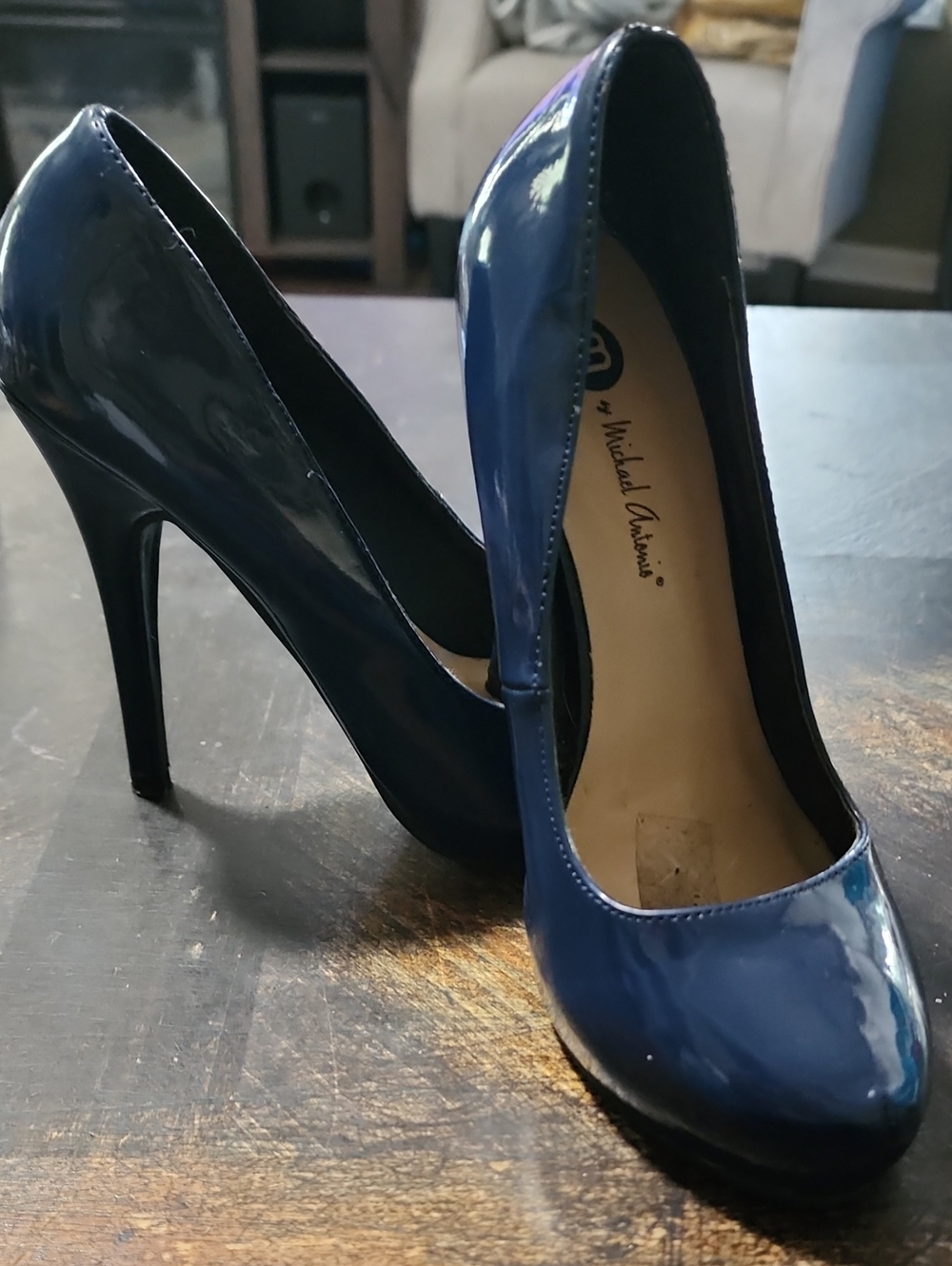 Michael Antonio Glossy Navy Patent Stiletto Pumps